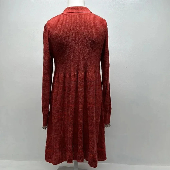Free People Rain or Shine Dress Knit Sweater Long Sleeve Collared Pleated Small - Picture 7 of 10